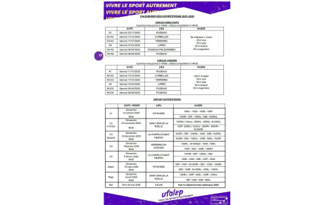 Calendrier des compétitions 2025/2026
